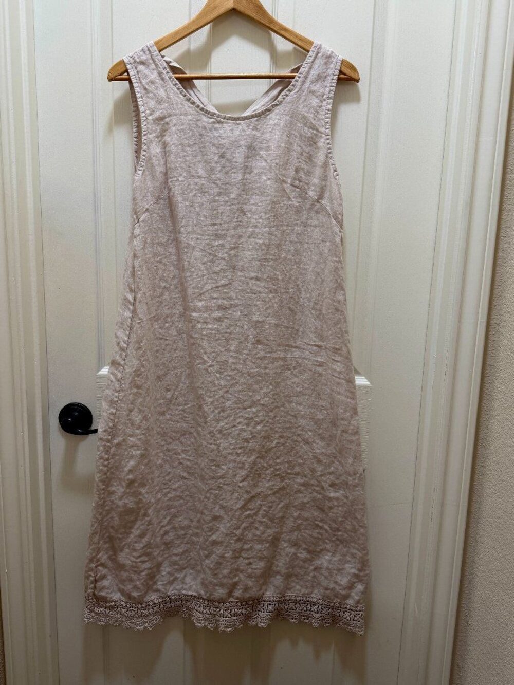 Rosemarine Women's 100% Linen Maxi Dress Size S Beige Oat Tie Neck Design Boho